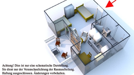 Grundriss der 35 m² 1-Zimmer-Wohnung bei Lüneburg für 2 Personen in Land Kamerun
