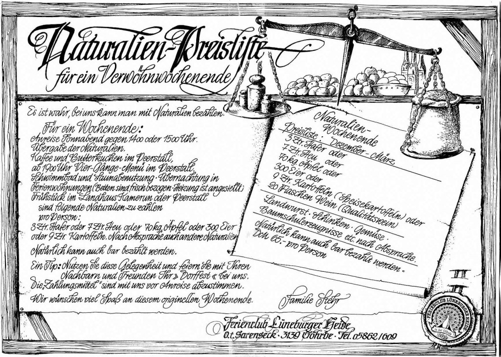 Naturalien Preisliste - das Original aus den 80er Jahren